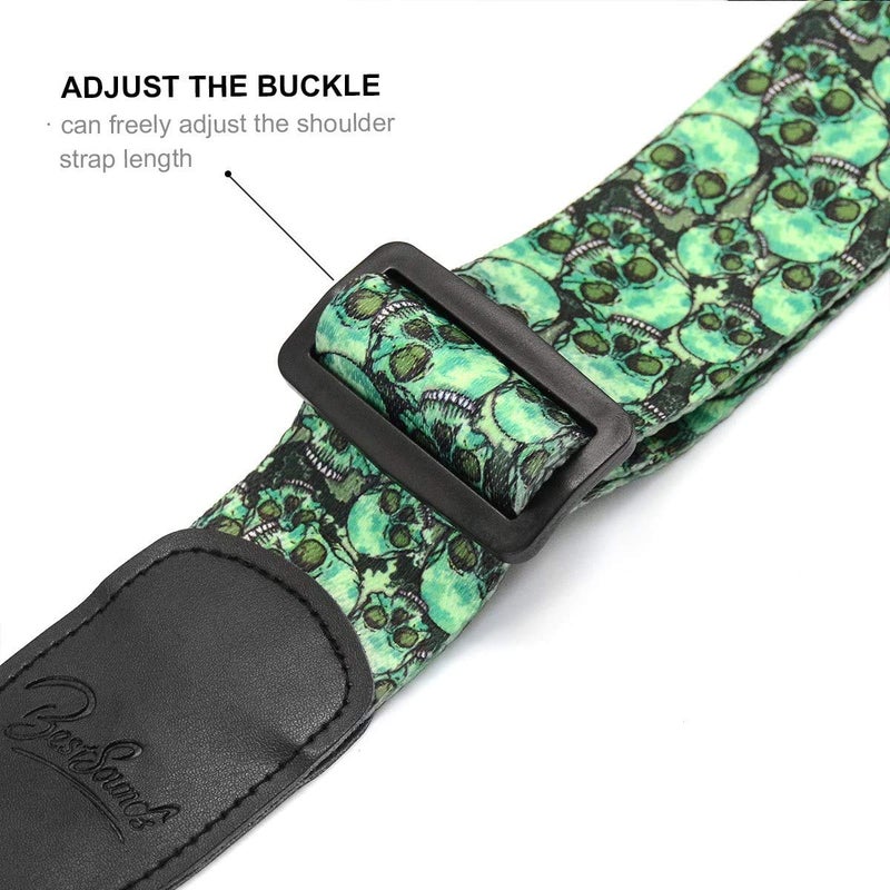 BestSounds Skull Guitar Strap & Genuine Leather Ends Guitar Shoulder Strap,Suitable For Bass, Electric & Acoustic Guitars (Skull Green) - Image 5
